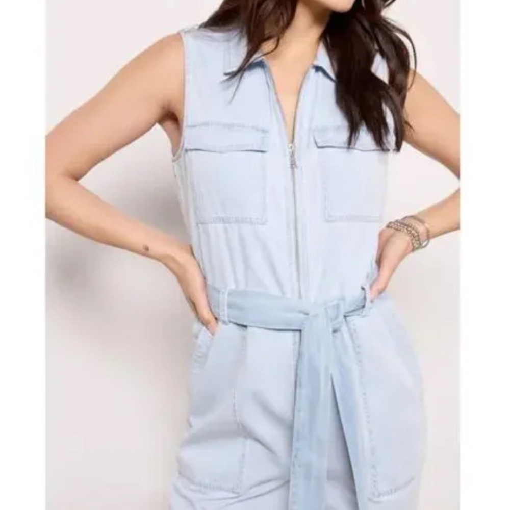 Pristine excellent Cloth and Stone Anthro denim zip jumpsuit sleeveless - Picture 1 of 9